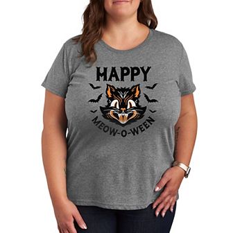 Plus Size Vintage Cat Happy Meow O Ween Graphic Tee