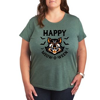 Plus Size Vintage Cat Happy Meow O Ween Graphic Tee