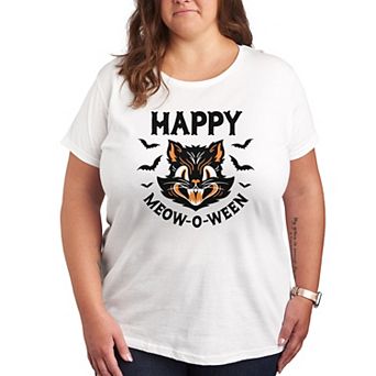 Plus Size Vintage Cat Happy Meow O Ween Graphic Tee