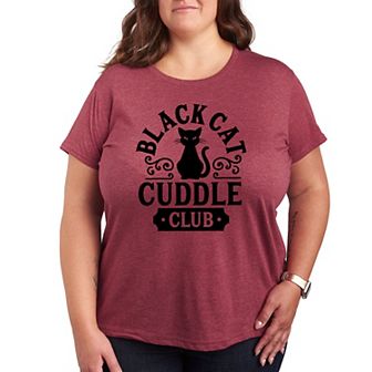 Plus Size Black Cat Cuddle Club Graphic Tee