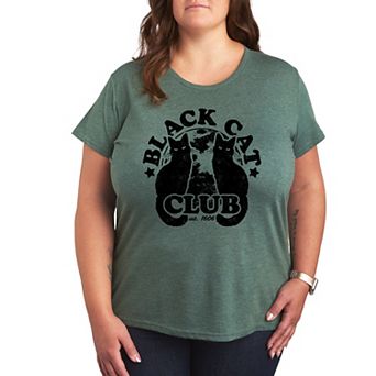 Plus Size Black Cat Club Graphic Tee