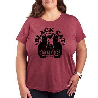 Plus Size Black Cat Club Graphic Tee