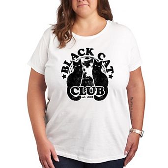Plus Size Black Cat Club Graphic Tee