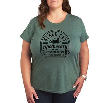 Plus Size Black Cat Apothecary Sign Graphic Tee
