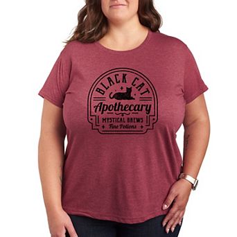 Plus Size Black Cat Apothecary Sign Graphic Tee