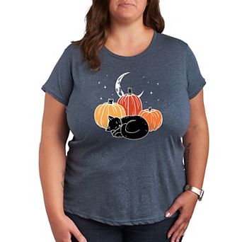 Plus Size Black Cat Pumpkin Nap Graphic Tee