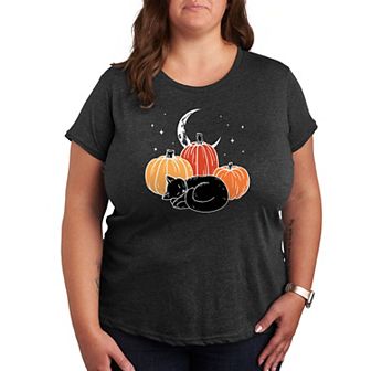 Plus Size Black Cat Pumpkin Nap Graphic Tee