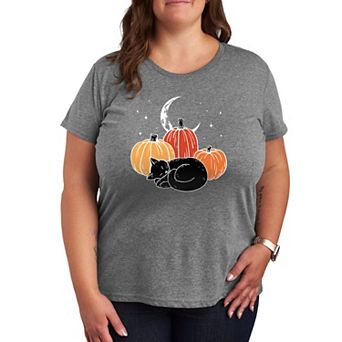 Plus Size Black Cat Pumpkin Nap Graphic Tee