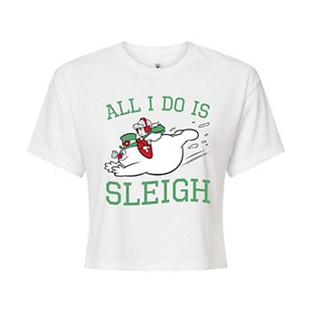 Juniors' Frosty The Snowman Sleigh Graphic Tee