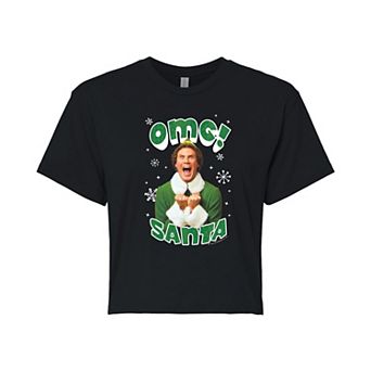 Juniors' Elf OMG Santa Cropped Graphic Tee