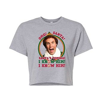 Juniors' Elf OMG Santa I Know Him Cropped Graphic Tee