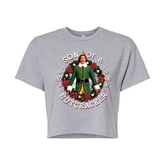 Juniors' Elf Son Of A Nutcracker Cropped Graphic Tee