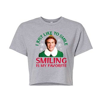 Juniors' Elf I Just Like To Smile Cropped Graphic Tee