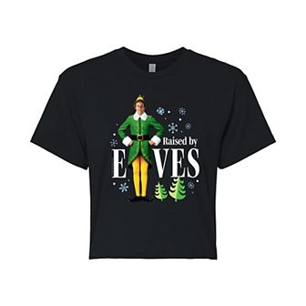 Juniors' Elf Raised By Elves Cropped Graphic Tee