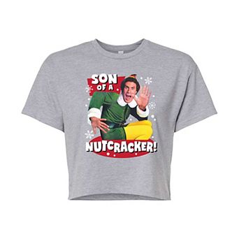 Juniors' Elf Son Of A Nutcracker Cropped Graphic Tee