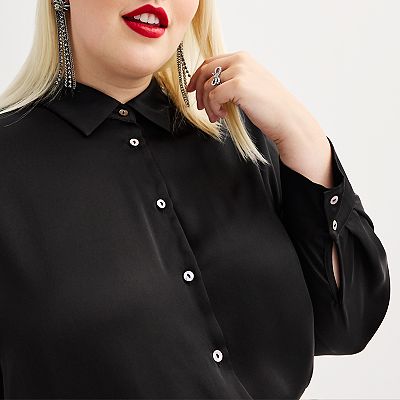 Satin Button Plus Size Black Satin Shirt Plus Size Truth Button-Front Satin  Blouse