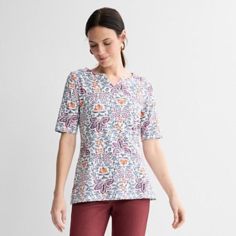 Petite Croft & Barrow® Elbow Sleeve Splitneck Top
