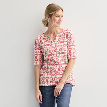 Petite Croft & Barrow® Elbow Sleeve Splitneck Top