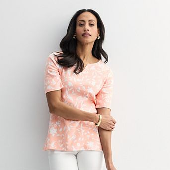 Petite Croft & Barrow® Elbow Sleeve Splitneck Top