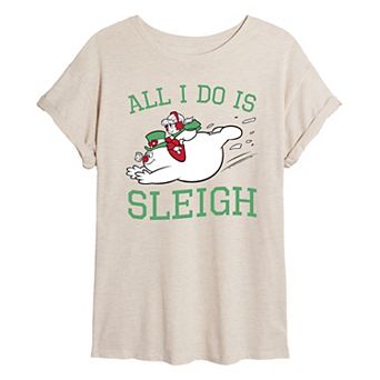 Juniors' Frosty The Snowman Sleigh Graphic Tee