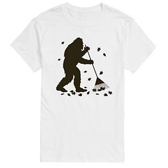 Big & Tall Sasquatch Raking Leaves Graphic Tee.