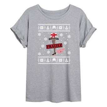 Juniors' A Christmas Story Fragile XMas Leg Graphic Tee