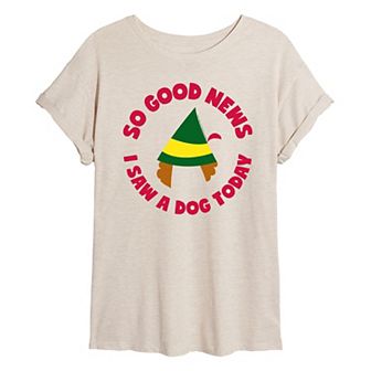 Juniors' Elf Good News I Saw A Dog Today Graphic Tee