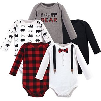 Little Treasure Baby Boy Cotton Long-Sleeve Bodysuits 5 pk Lumberjack Bow Tie, 6-9 Months
