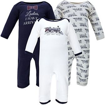 Hudson Baby Infant Boy Cotton Coveralls, Train, 0-3 Months