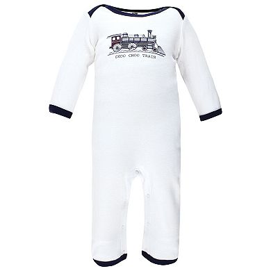Hudson Baby Infant Boy Cotton Coveralls, Train, 0-3 Months