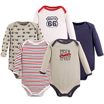 Luvable Friends Baby Boy Cotton Long-Sleeve Bodysuits 5 pk Speedy, 0-3 Months