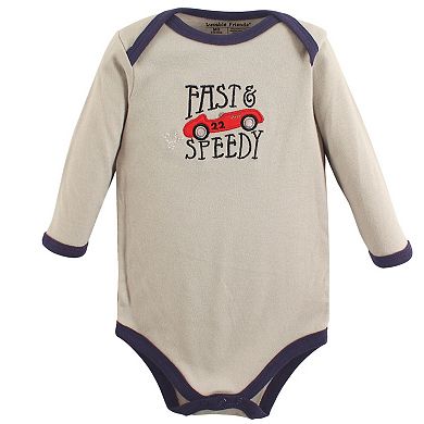 Luvable Friends Baby Boy Cotton Long-Sleeve Bodysuits 5pk, Speedy, 0-3 Months