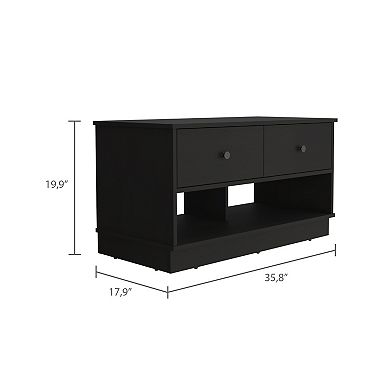 DEPOT E-SHOP Uranus Storage Bench, Two Drawers, Two Open Shelves, Black