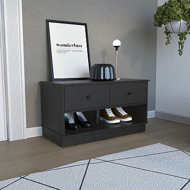 DEPOT E-SHOP Uranus Storage Bench, Two Drawers, Two Open Shelves, Black