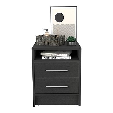 DEPOT E-SHOP Leyva Nightstand, Two Drawers, Superior Top, Black