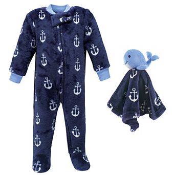 Hudson Baby Infant Boy Flannel Plush Sleep and Play and Security Toy, Whale Anchor, 0-3 Months