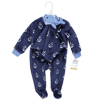 Hudson Baby Infant Boy Flannel Plush Sleep and Play and Security Toy, Whale Anchor, 0-3 Months