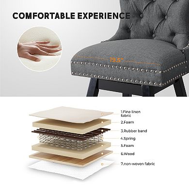 Unikome Tufted Counter Height Bar Stools, Comfortable Backrest Upholstered Kitchen Island Chairs