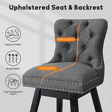 Unikome Tufted Counter Height Bar Stools, Comfortable Backrest Upholstered Kitchen Island Chairs