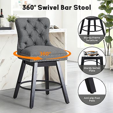 Unikome Tufted Counter Height Bar Stools, Comfortable Backrest Upholstered Kitchen Island Chairs