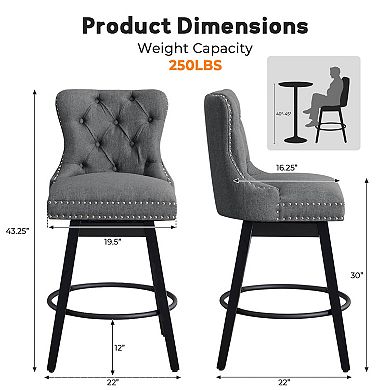 Unikome Tufted Counter Height Bar Stools, Comfortable Backrest Upholstered Kitchen Island Chairs