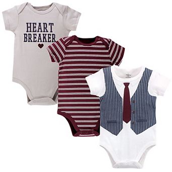 Little Treasure Baby Boy Cotton Bodysuits 3 pk Heart Breaker Navy, 3-6 Months