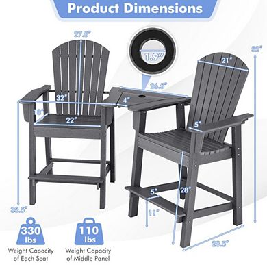 Hivvago 2 Pieces Hdpe Tall Adirondack Chair With Middle Connecting Tray