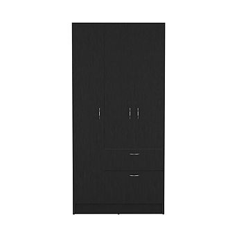 DEPOT E-SHOP Cartagena Armoire, 1Drawer, Metal Rod, 5Shelves, 2Door Cabinet, Black / White