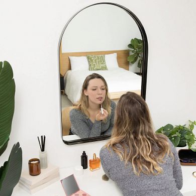 24x36 Inch Brushed Black Metal Framed Mirror Hanging Wall Mounted Mirror
