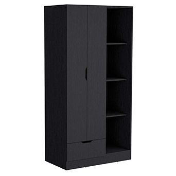 DEPOT E-SHOP Toccoa Armoire with 1-Drawer and 4 tier Open Shelves, Black