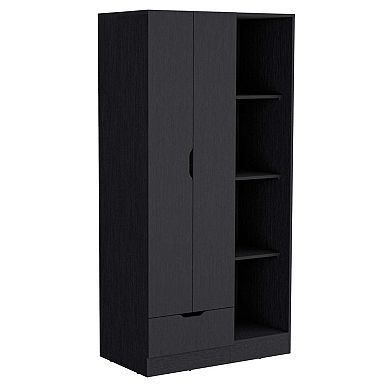 DEPOT E-SHOP Toccoa Armoire with 1-Drawer and 4-Tier Open Shelves, Black