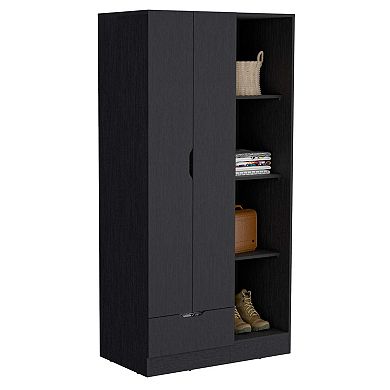 DEPOT E-SHOP Toccoa Armoire with 1-Drawer and 4-Tier Open Shelves, Black