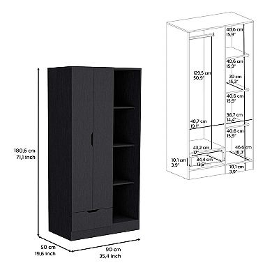 DEPOT E-SHOP Toccoa Armoire with 1-Drawer and 4-Tier Open Shelves, Black