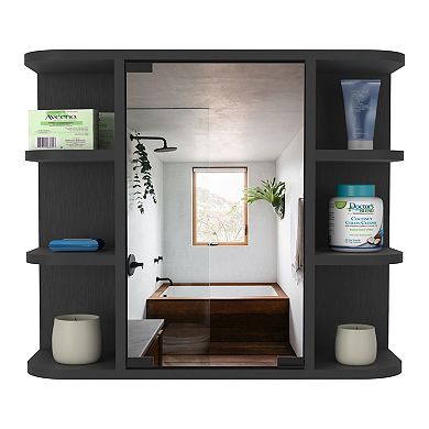DEPOT E-SHOP Roma Mirrored Medicine Cabinet, Six External Shelves, Three Interior Shelves, Black
